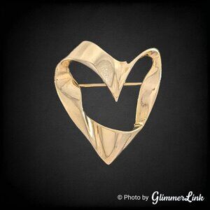 Vintage MJENT Modernist Abstract Ribbon Openwork Heart Brooch
